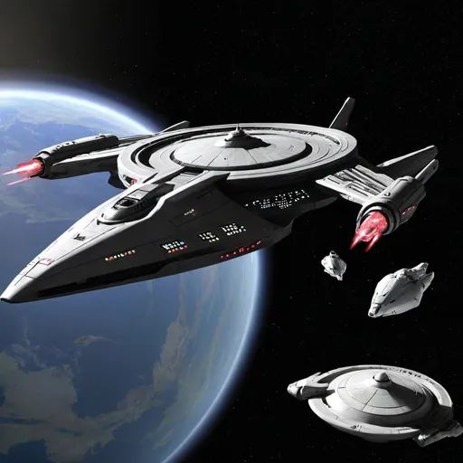 Prompt: Starfleet Carrier engaging cylons