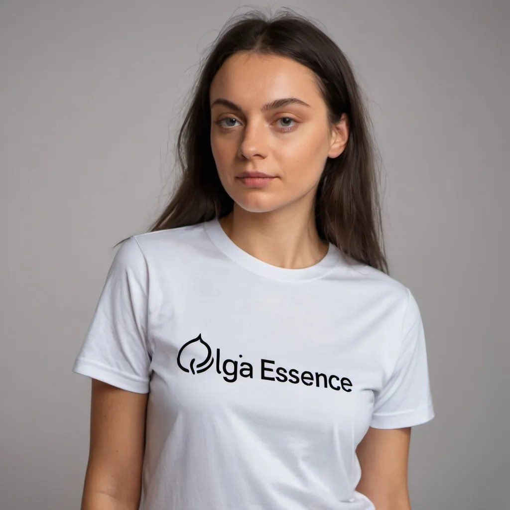 Prompt: A person wearing this tshirt  with a logo of Olga Essence