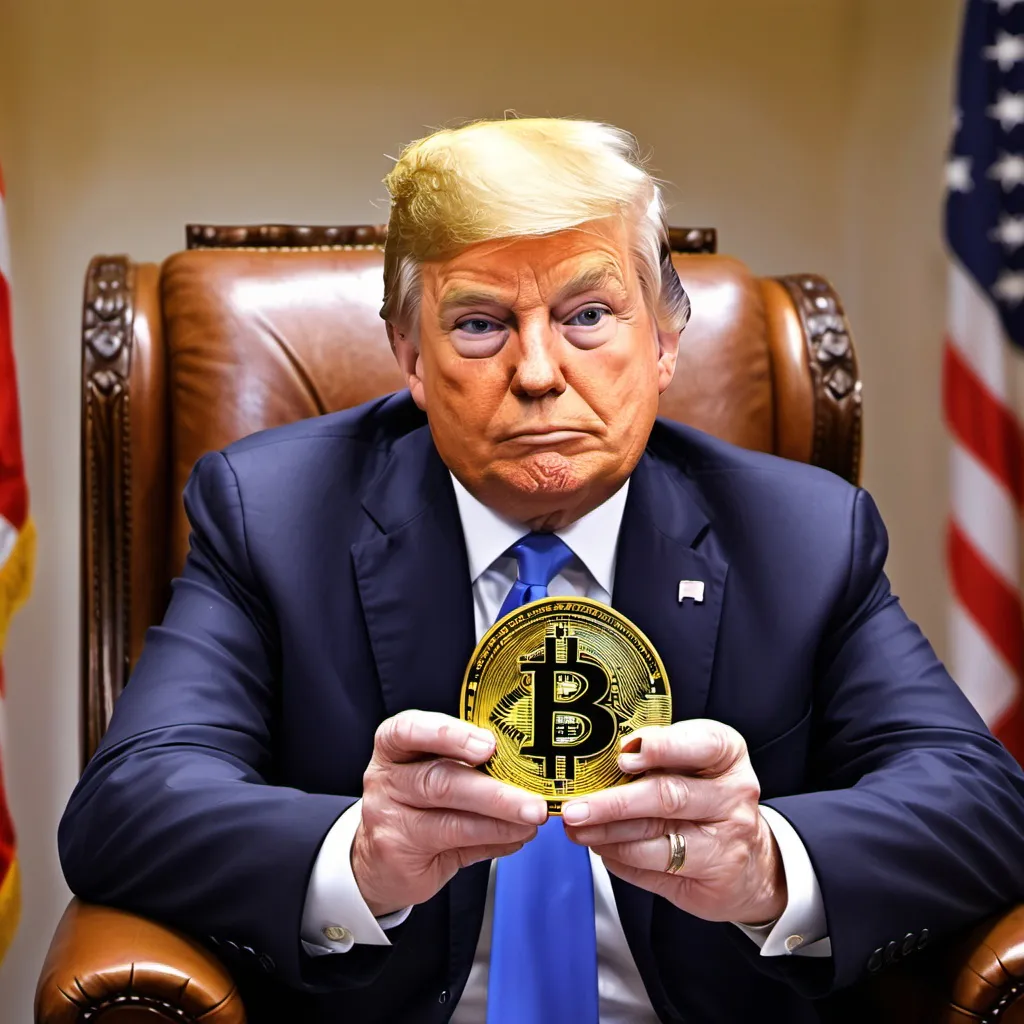 Prompt: Um Bitcoin, na cadeira do presidente dos estados unidos