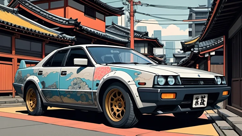 Prompt: cyberpunk car in ukiyo-e style 