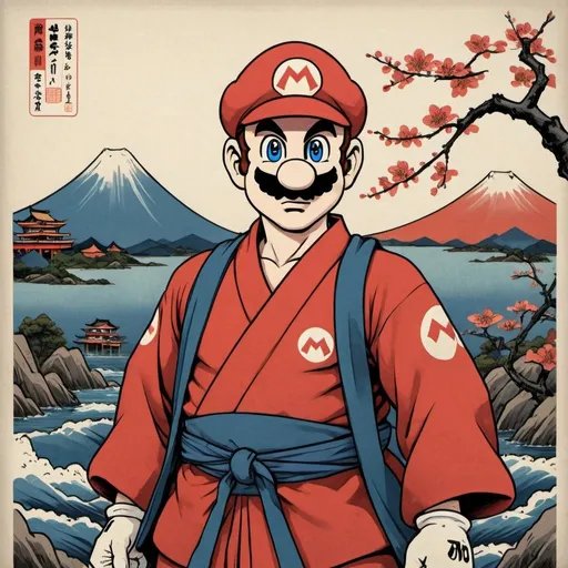 Prompt: supermario in ukiyo-e style 