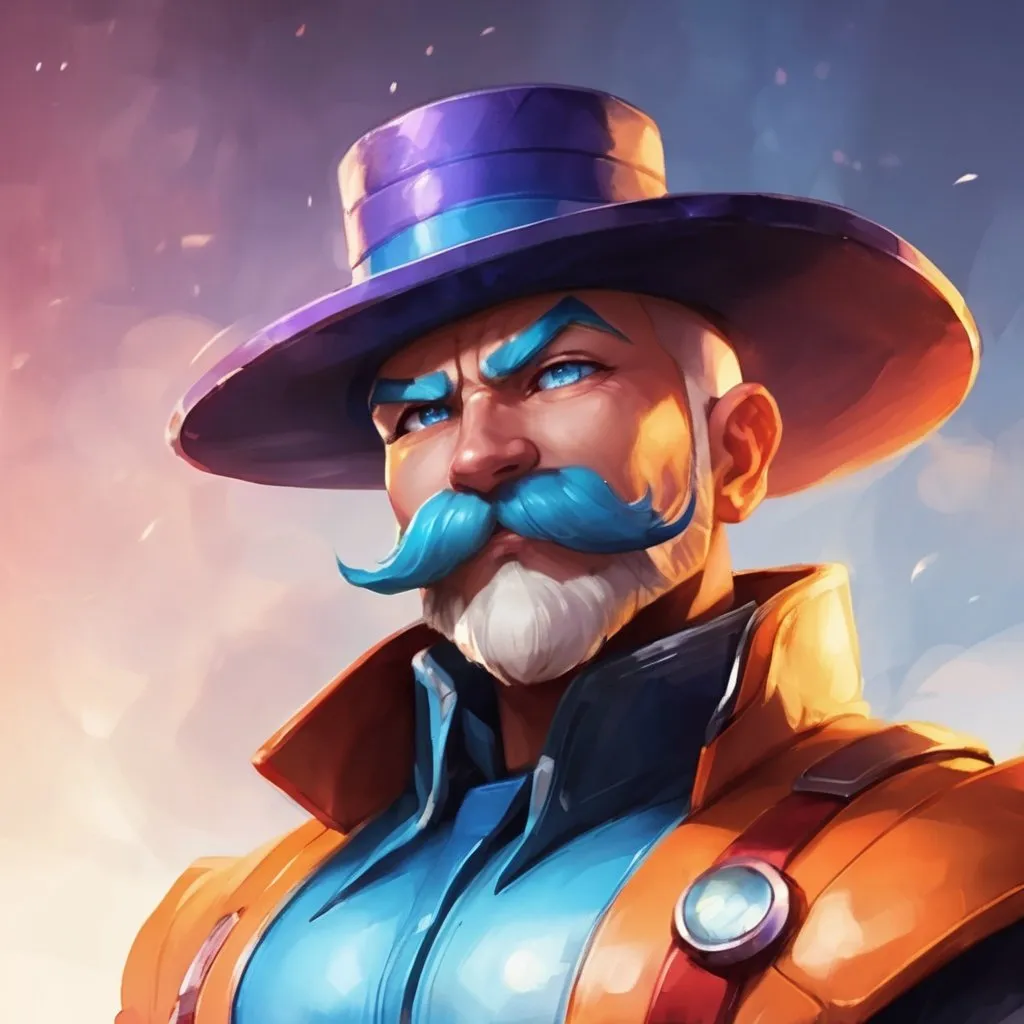 Prompt: Gnomo de tez blanca, no lleva ninguna clase de sombrero, ojos azules brillantes que reflejan la innovación y la locura, así como la curiosidad y el no entender lo que claramente no puede entender; tiene el pelo de color naranja y un gran bigote estilo Eggman, pero como tiene una alopecia desmedida entonces sólo posee un gran bigote; no se le ve como a alguien ya viejo, pero tampoco joven, en años humanos su apariencia es la de un cuarentón, no lleva sombrero y viste ropa de artesano azul celeste con adornos morados, el gnomo mide 3 pies de altura, se le ve animado y no lleva nada en su cabeza