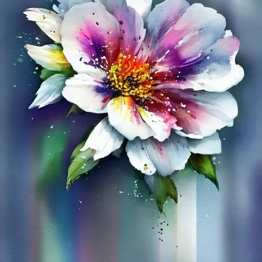 Prompt: watercolor 1 flower in the centre, HDR, 4k, realistic colorful, color splash white edges bright
