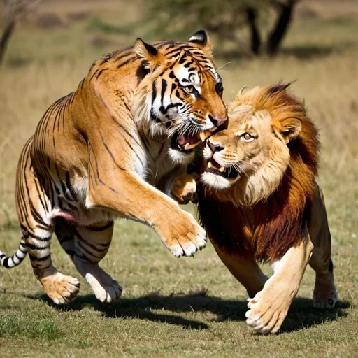 Prompt: Tiger chasing a lion