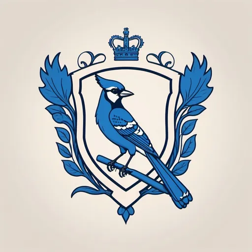 Prompt: a minimalistic line drawing of a family crest with a 'B' and blue jay