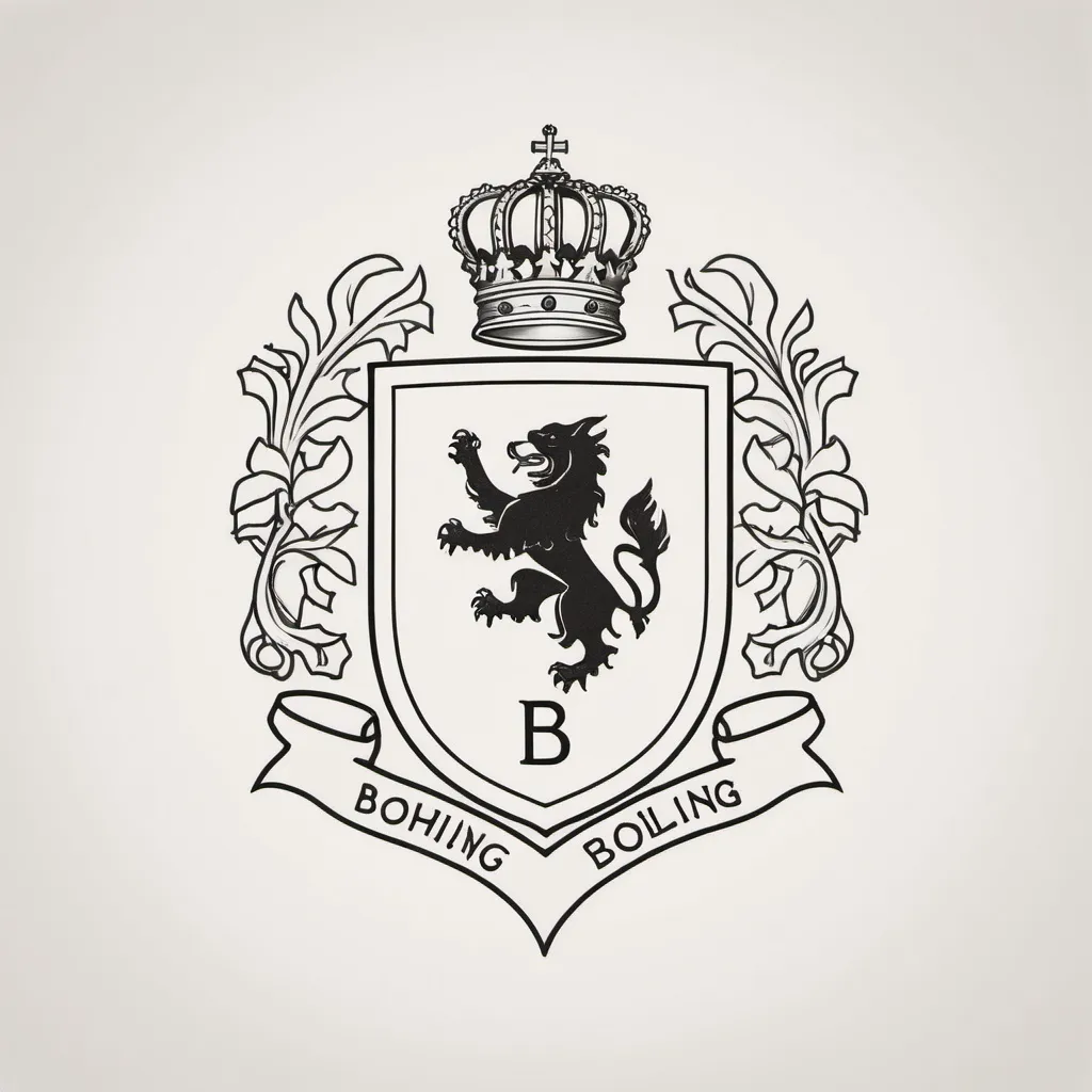 Prompt: a minimalistic line drawing of a family crest with last name 'BOHLING'