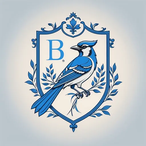 Prompt: minimalistic line drawing of family crest, featuring (prominent letter 'B'), (stylized blue jay), elegant and simple design, clean lines, crisp composition, soft blue color accents, balanced and harmonious arrangement, evoking strength and unity, suitable for elegant decor or branding, ultra-detailed, high-qualityاعر