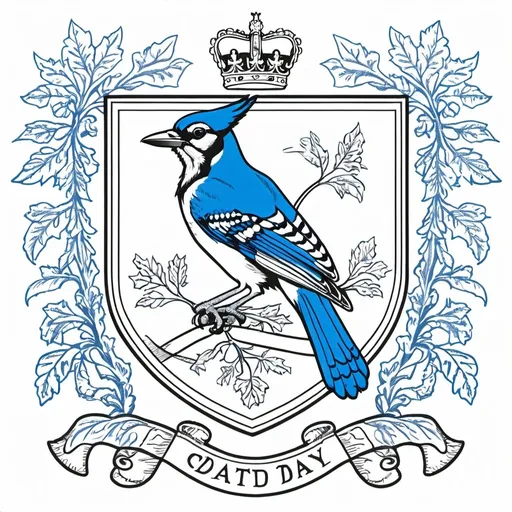 Prompt: line drawing of a coat of arms with blue jay