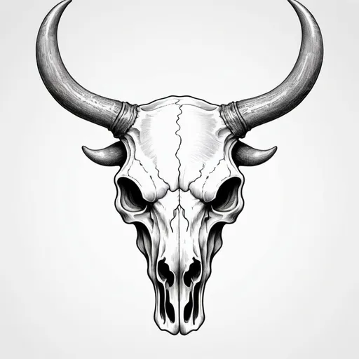 Prompt: line drawing of a bull skull with antlers 