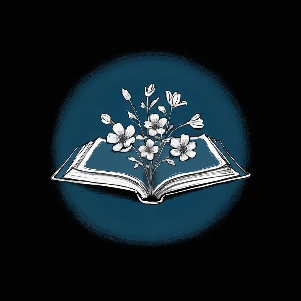 Prompt: Sketch of open book with flowers coming out