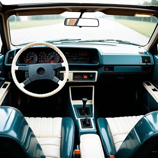Prompt: Design a car that is a mix between a 1986 opel commodore and 1987 pontiac grand prix interior and dashboard 