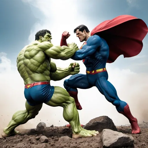 Prompt: 
Hulk fighting Superman