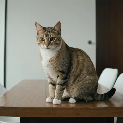 Prompt: a cat is sitting on the table