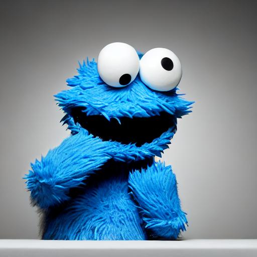 Prompt: Cookie Monster figurine, made of plastic, product studio shot, on a white background, diffused lighting, centered