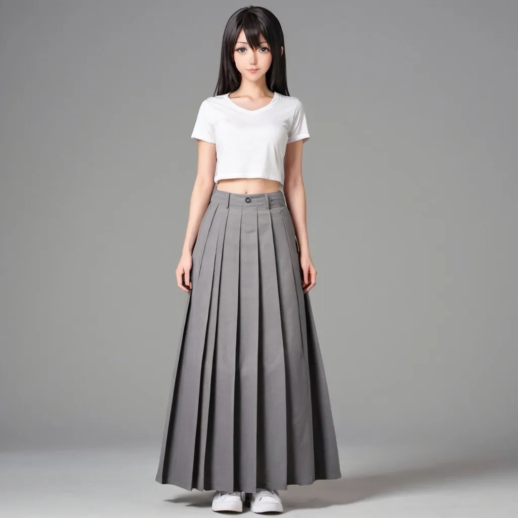 Prompt: Anime girls wearing maxi long pleated gray skirts?