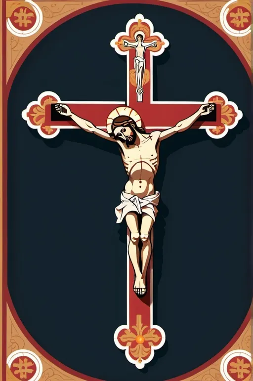 Prompt: A crucifix flat design inspired by Orthodox church art