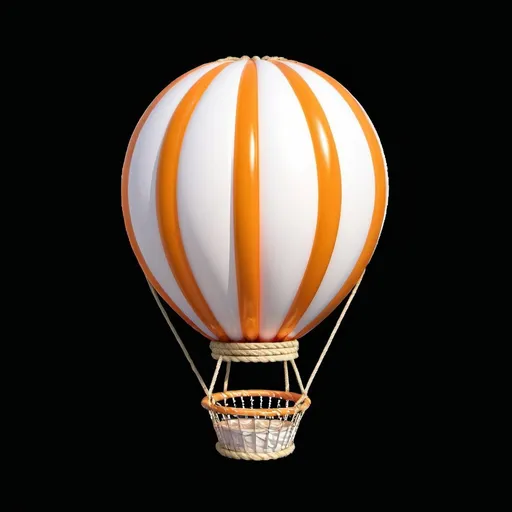 Prompt: a orange and white baloon with a gold rim on a white background with a white background, with a rope basket bottom , Aquirax Uno, samikshavad, a 3D render, Cartoon , vibrant colors