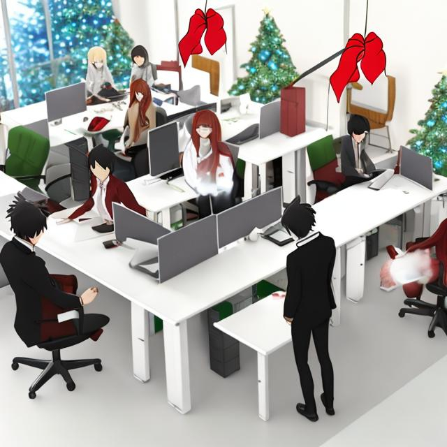 Prompt: Create animae office workers during Christmas