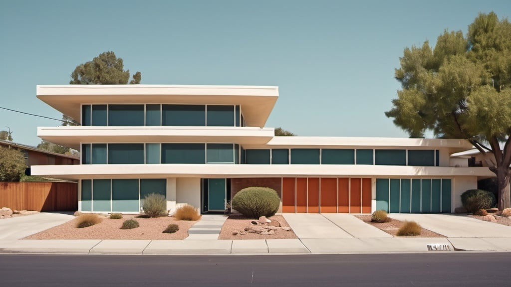 Prompt: Street view, future, mcm, mid century modern, technology