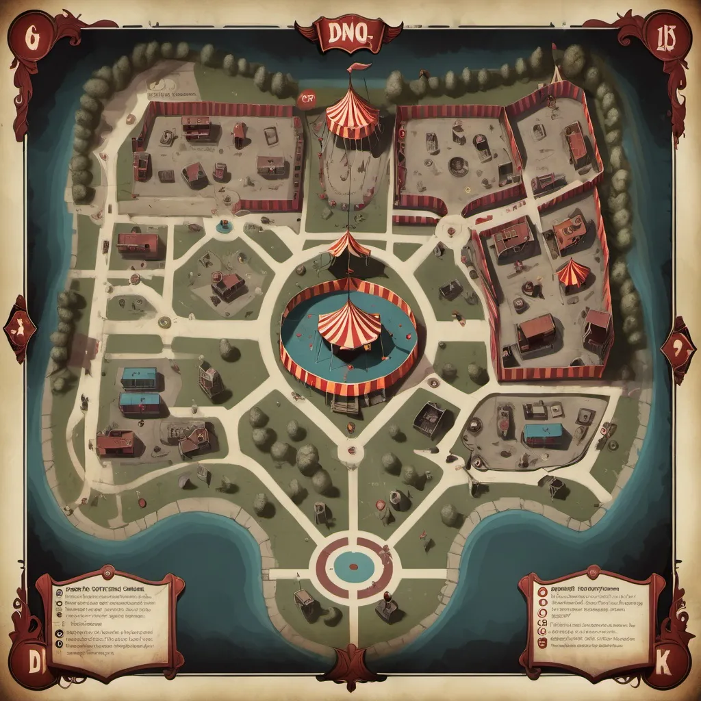 Prompt: A Dnd map of  a Creepy circus grounds.