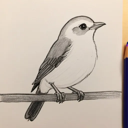Prompt: A picture that is drawn by a 11-year old girl; a picture of a cute bird
