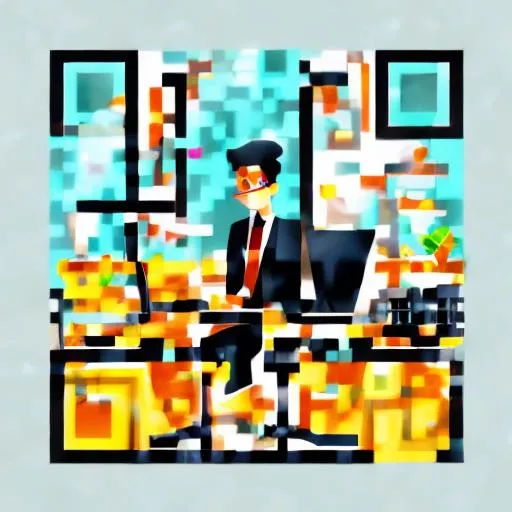 Prompt: Vector illustration, Japanese office feel, mild contrasting colors, sticky note style, a person sitting in the office.