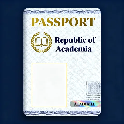 Prompt: create the front page of a passport for the country of Academia