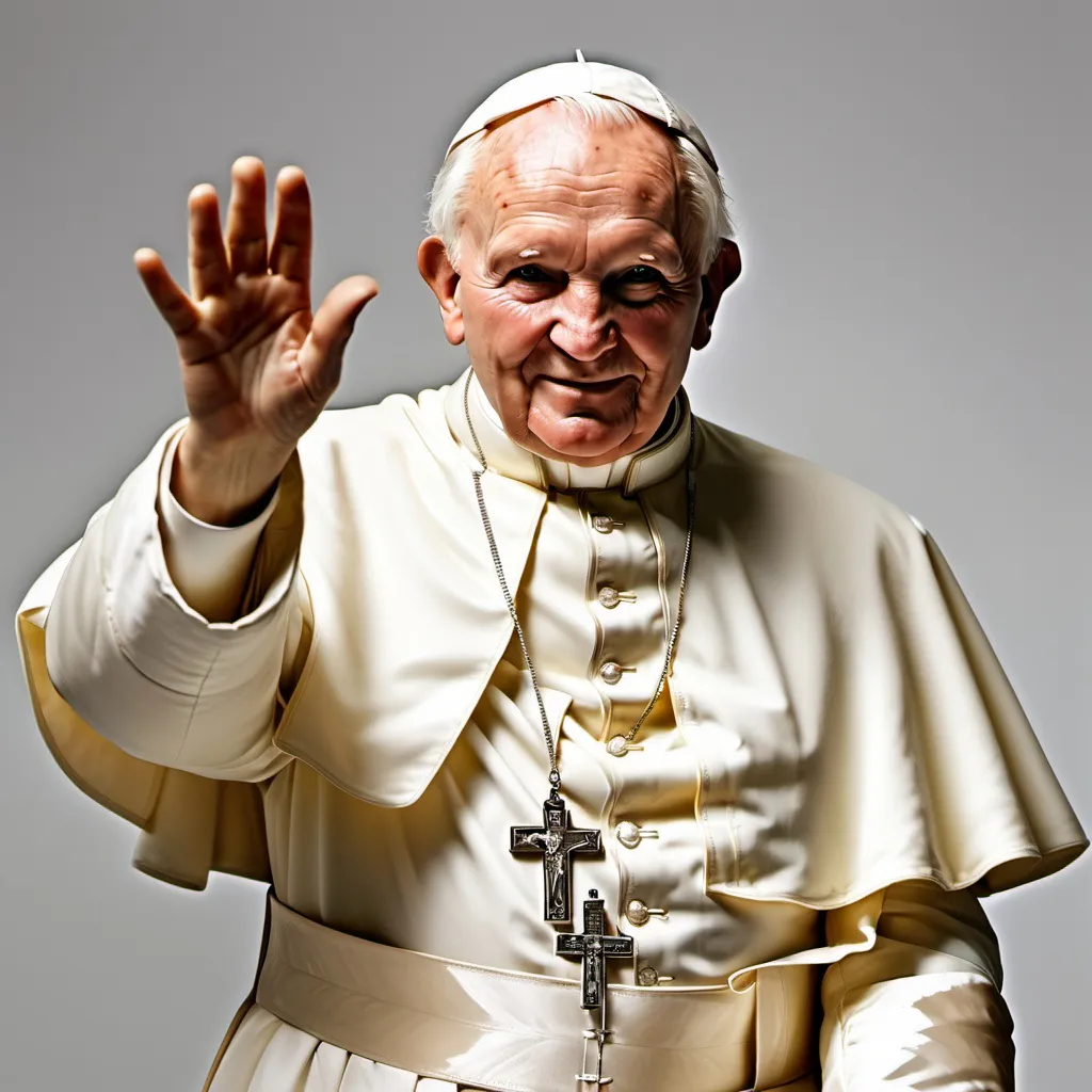 Prompt: studio medium portrait of Pope John Paul II waving his hands, detailed, film, studio lighting, 90mm lens, by Martin Schoeller:6