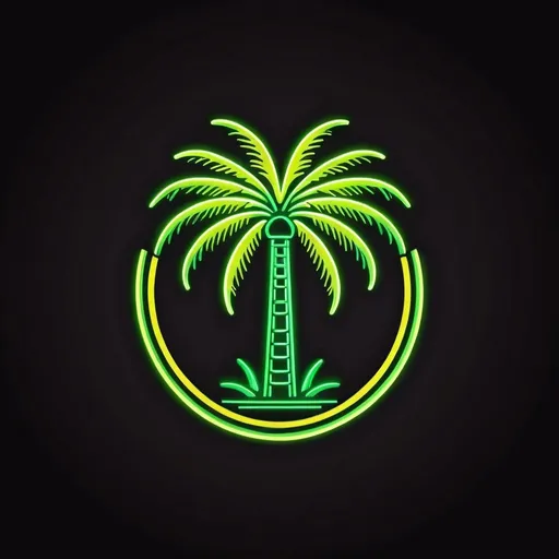 Prompt: Design a logo featuring a palm tree in neon green and yellow, reminiscent of a vintage neon beer sign. The design should capture a retro neon feel with no words included. Ensure there is enough space around the logo for additional elements to be added later. 
