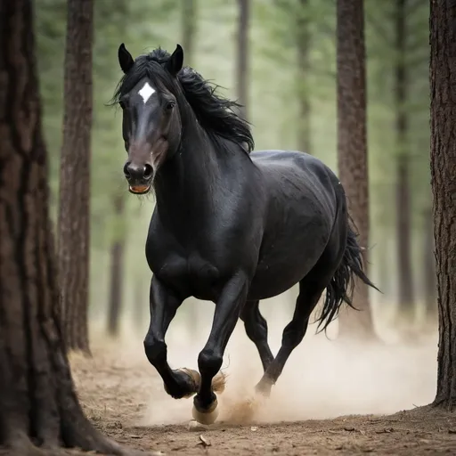 Prompt: black mustang horse running in a forest