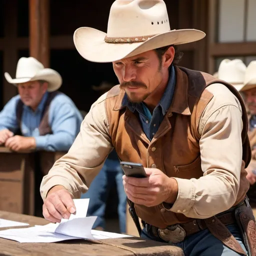 Prompt: a cowboy is rounding up email addresses to sell at an auction