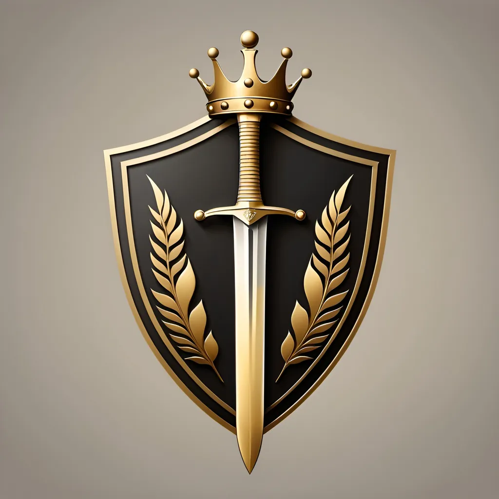 Prompt: The logo has a golden sword and a crown above the shield.
