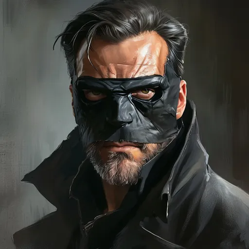 Prompt: A stern man with a mask and a scar on his right eye, only his face