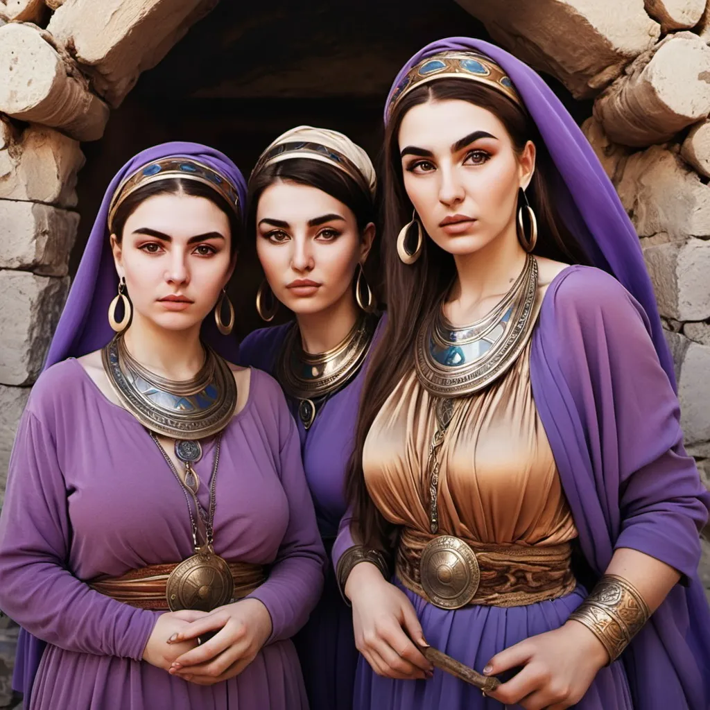 Prompt: Ancient women of Karakum 💜✨️