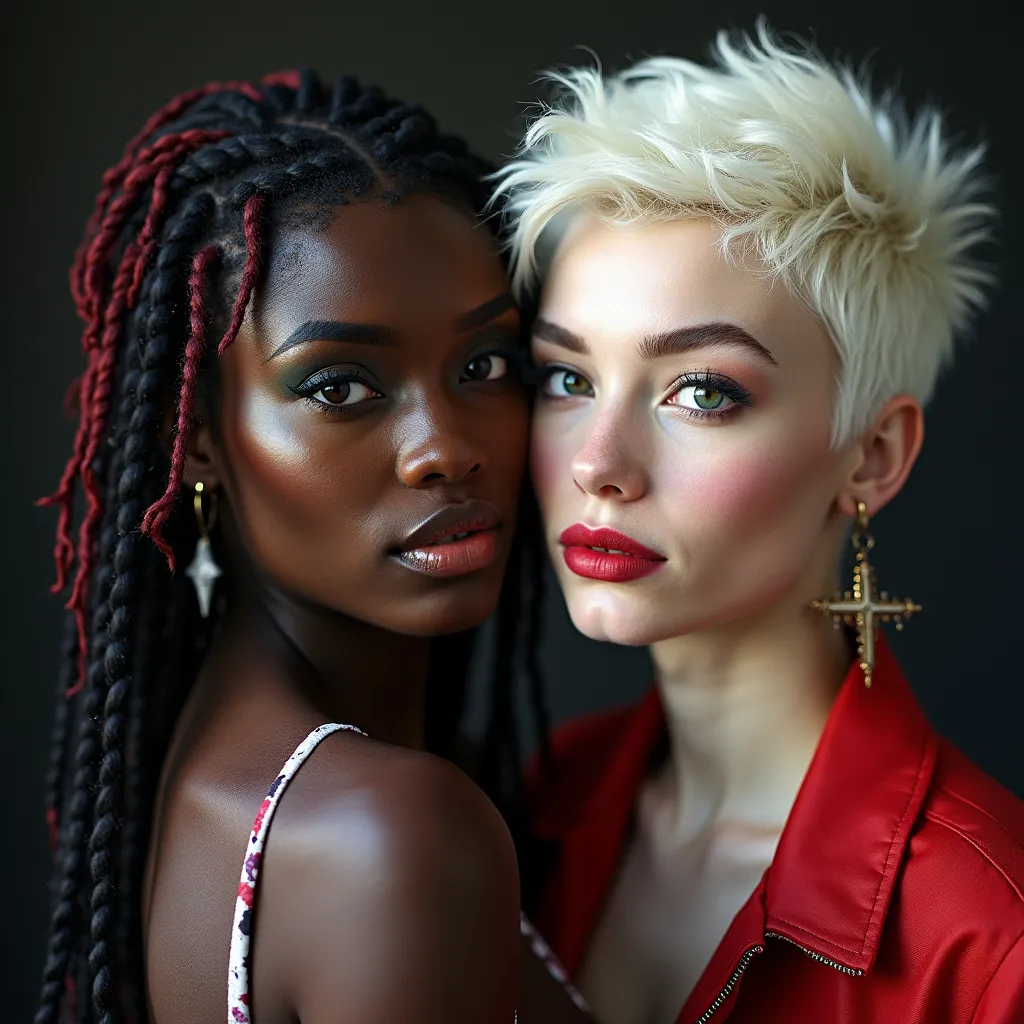 Prompt: A Black albino woman and a 🌹