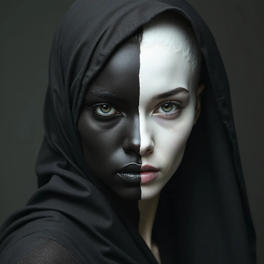 Prompt: A Black albino woman face and a liliaac 