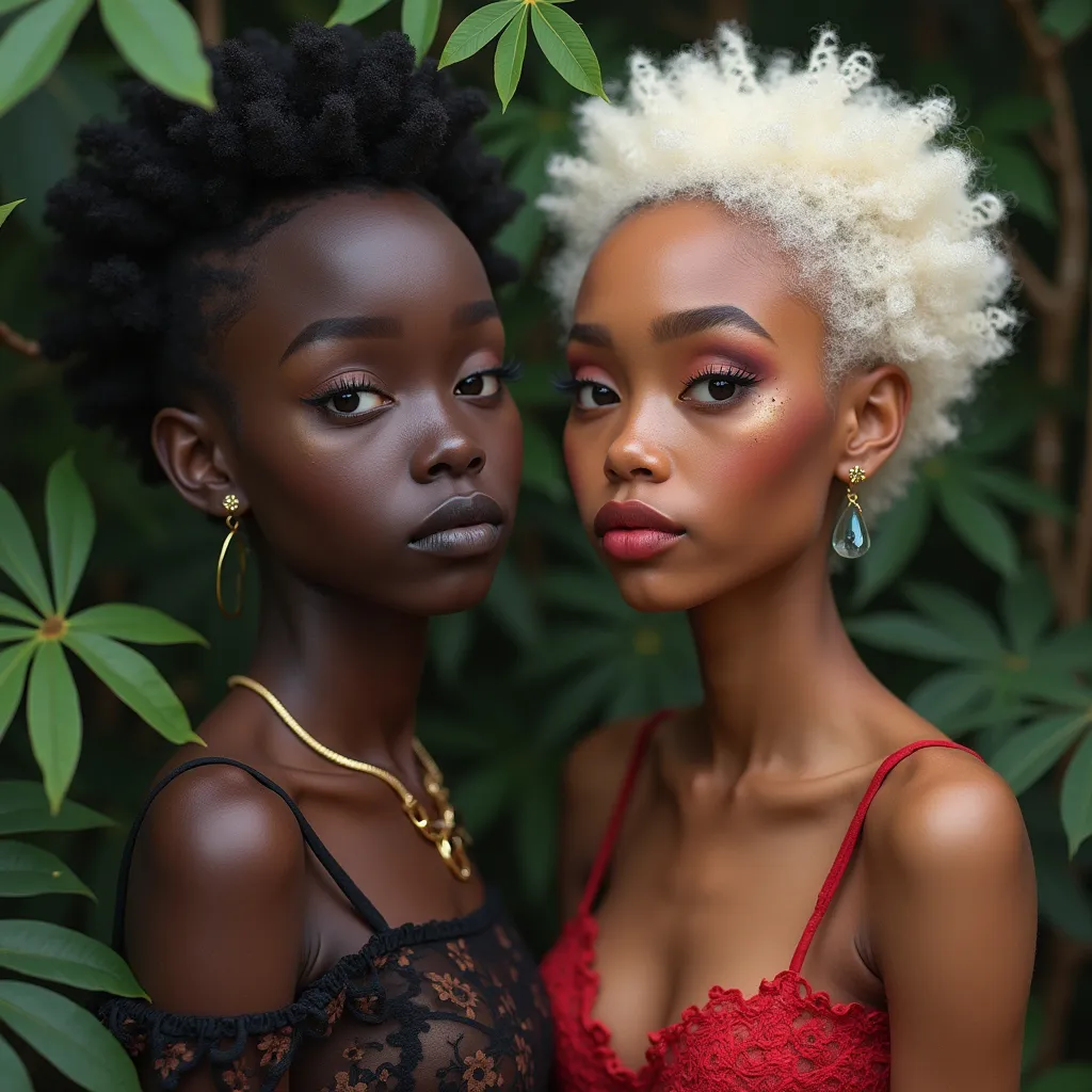 Prompt: A Black albino woman and a 🌹