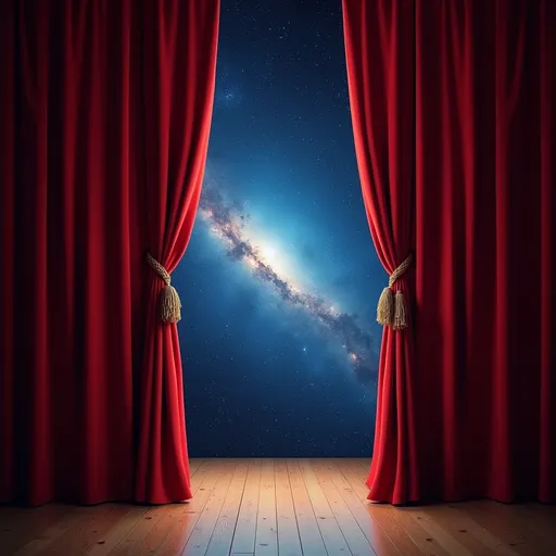 Prompt: The Universe behind open theater curtain