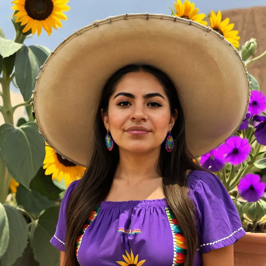 Prompt: A Mexican woman 👏💜🌻