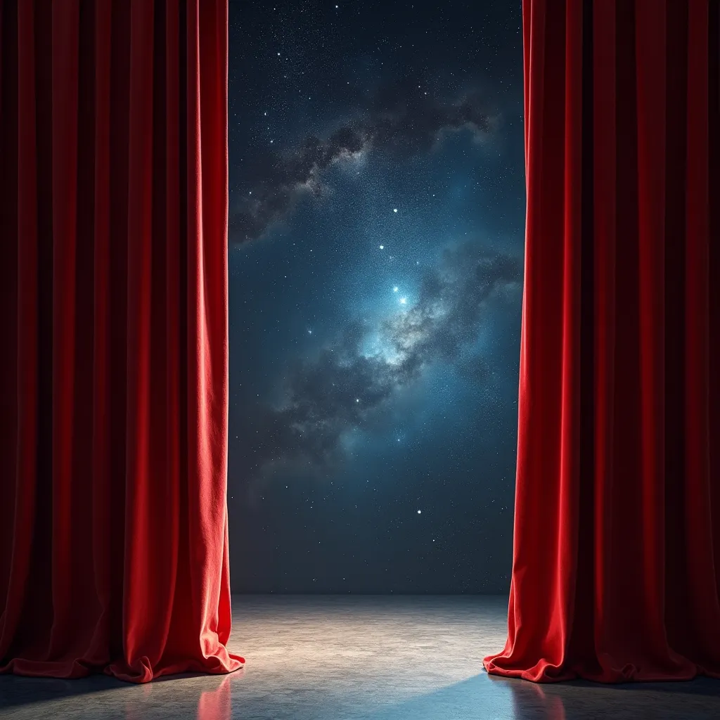 Prompt: The Universe behind open theater curtain