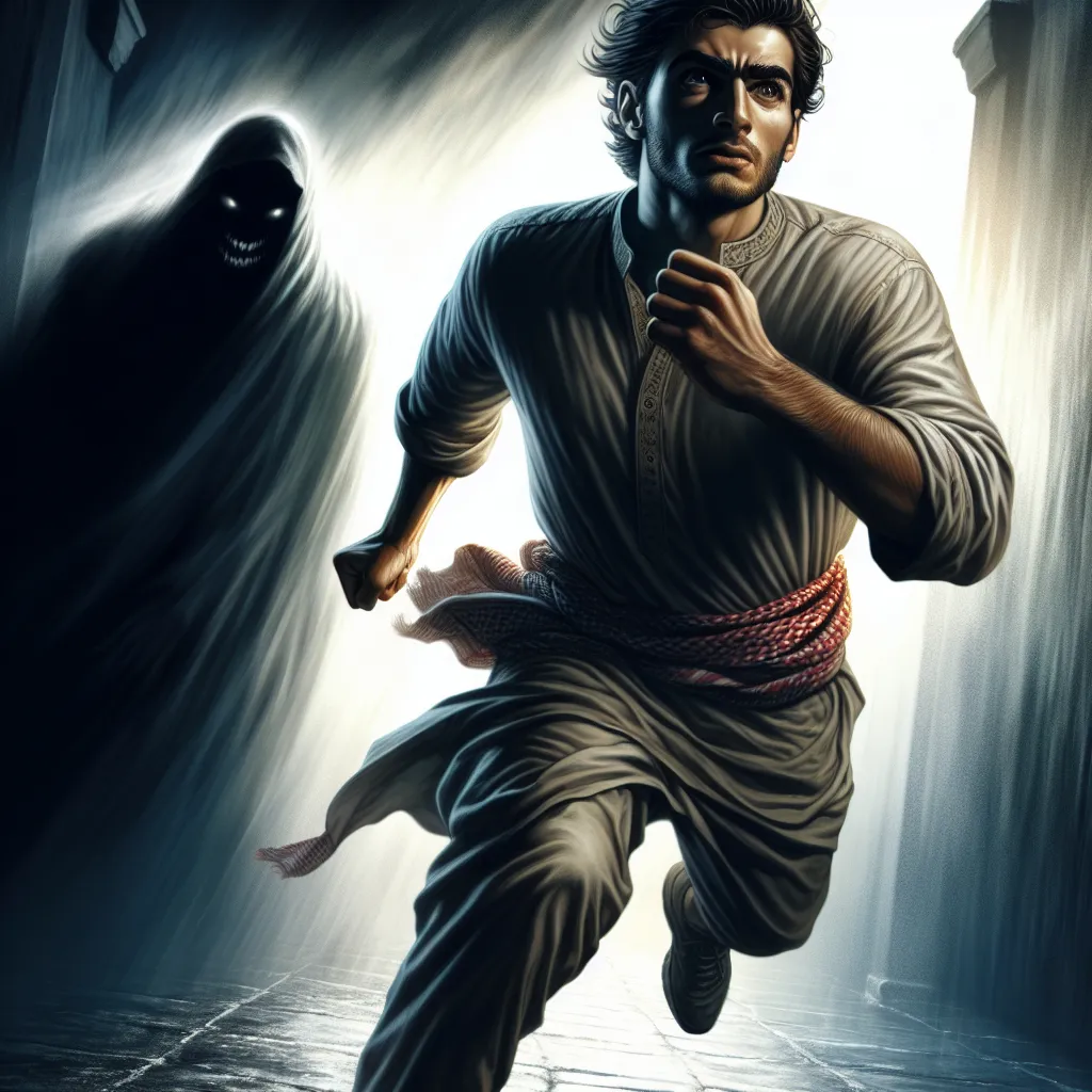 Prompt: A man sprinting away in a shadowy, foreboding alley, her expression determined, the atmosphere charged with tension and urgency. The dim lighting casts dramatic shadows, enhancing the sense of danger. Her hair flows behind her like a wavering banner. The background filled with indistinct shapes adding to the suspense. Ultra-detailed, this scene captures the suspenseful theme, “Please run and Don't turn around; She's coming for you and she's got crazy eyes"