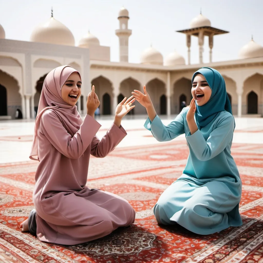 Prompt: Muslim girls at play having a good time

