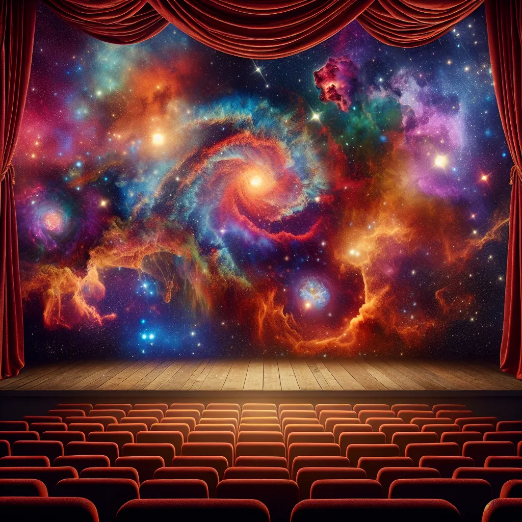 Prompt: The Universe behind a theatrical curtain is a cleverly touch 🙏 ❤️