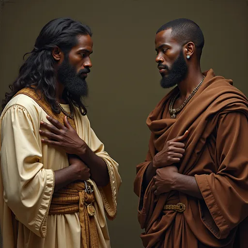 Prompt: Dark skin  and Yeshua and John the Baptist 