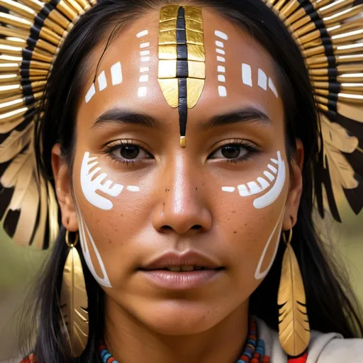 Prompt: Indigenous woman's face plus gold 🙏✨️