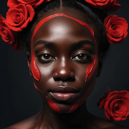 Prompt: A dark skin woman's face made entirely of 🌹 