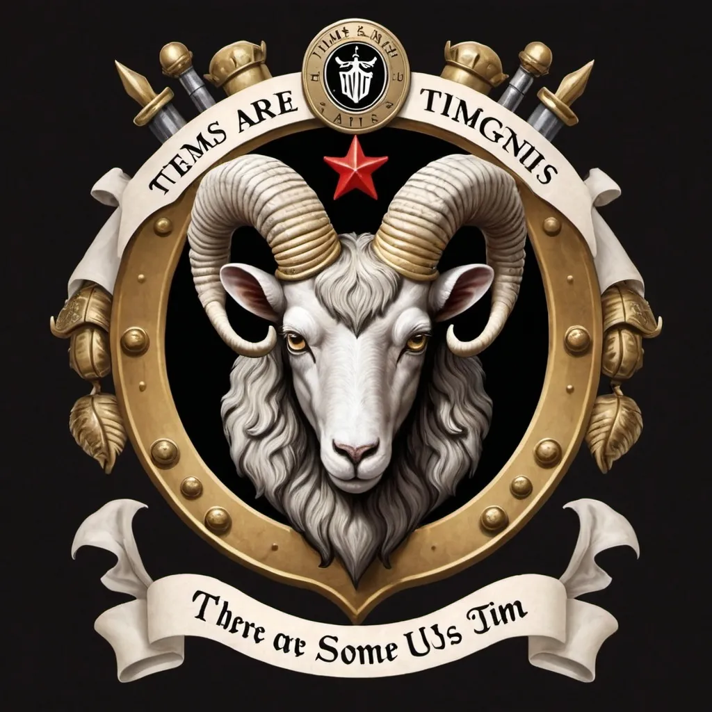 Prompt: coat of arms of  rams horns and knights underneath add the words "there are some who call us tim"
