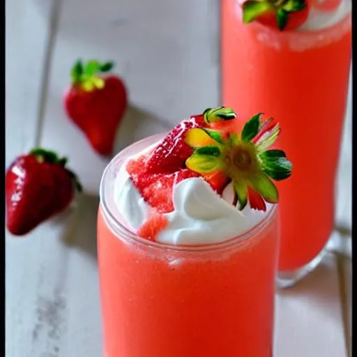 Prompt: Strawberry creamsicle 
Strawberry creamsicle flavored drink with freshly whipped cream above and cinnamon sprinkled on top. Drank with a straw.$8.00

