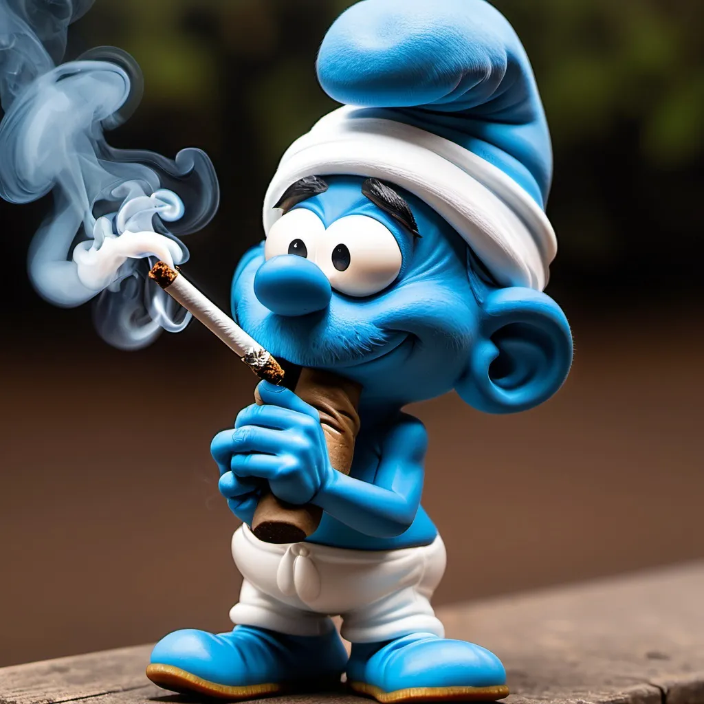 Prompt: smurf smoking extra large blunt like snoop dog