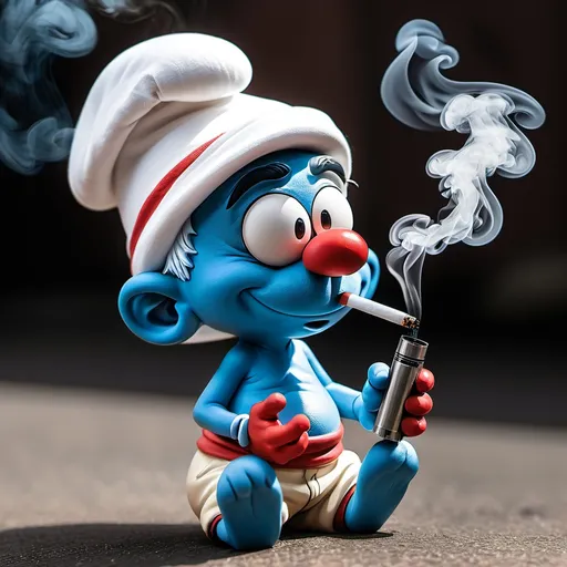 Prompt: smurf smoking extra large vape like snoop dog